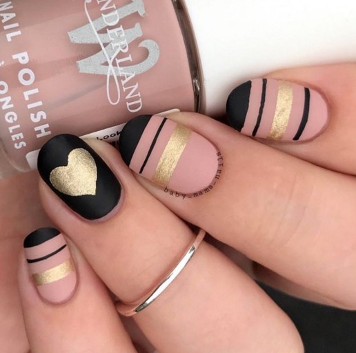 Gel Nail Designs and More: Black and Gold Heart Nail Art