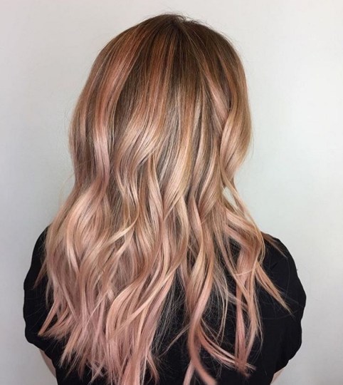 Rose Gold Balayage Hair Color Idea